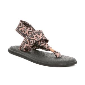 Sanuk  Sandals Yoga Sling 2 Brown Aztec Tribal Print Yoga Mat Stretch Comfort